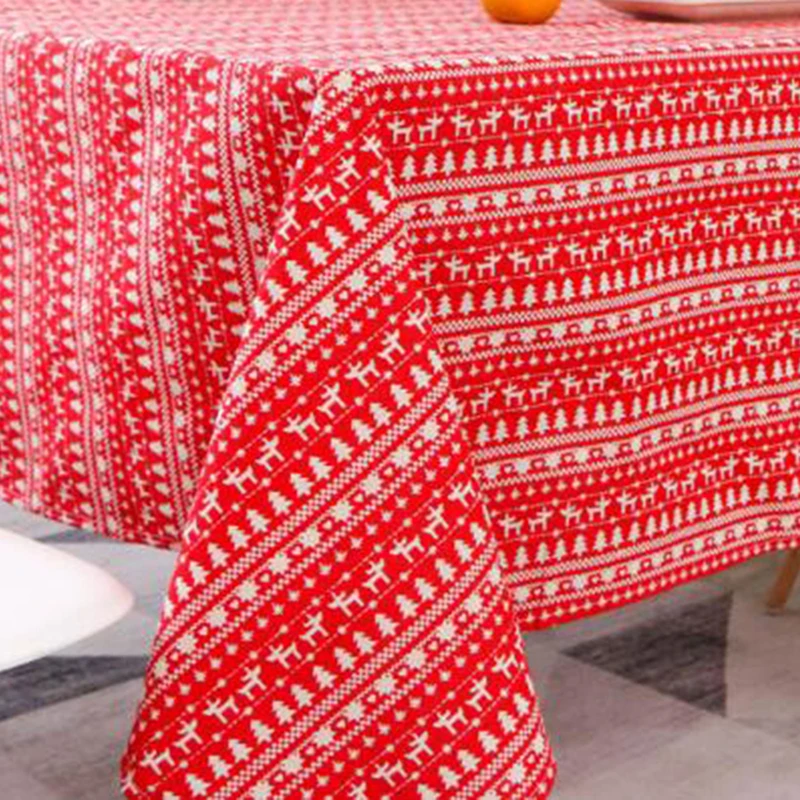 High Quality Red Deer The Christmas Tree Rural Stripe Cotton Table Cloth Cover Towel Tea Table Mat Desktop Decoration