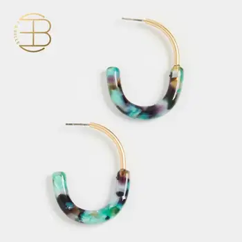 

2020 Summer Minimalist Pop Style Acetic Acrylic CC Hoop Earrings Colorful Gold Color Block Geometric Earring Hoops For Girl
