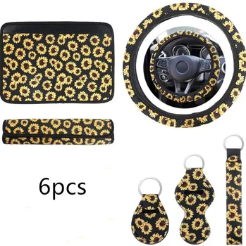 

Foreign Trade Cross Border Universal Sunflower Steering Wheel Cover Diving Shoulder Sleeve Car Key Ring kou hong tao 6 Pieces