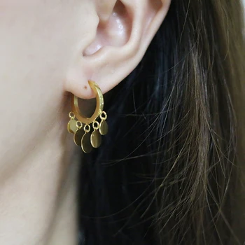 

GHIDBK 925 Sterling Silver Stars Charming Hoop Earrings Lovely and Cute Coin Pendant Huggie Earring Korean Simple Earring