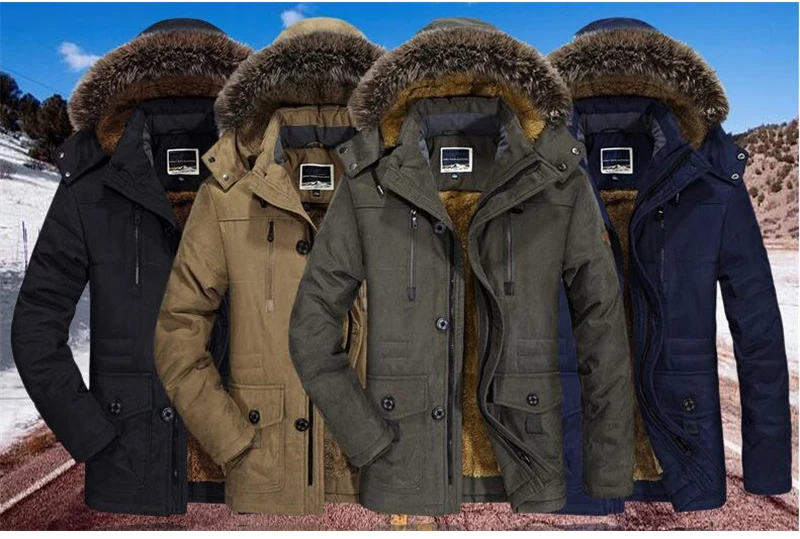 Mens New Fashion Winter Jacket Men Thick Casual Outwear Jackets Men's Fur Collar Windproof Parkas Plus Size 6XL Velvet Warm Coat