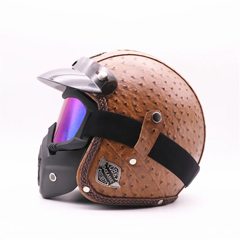 Handmade retro motorcycle helmet full face helmet men and women personality HL locomotive helmet pedal cruiser helmet with mask - Цвет: Z with mask