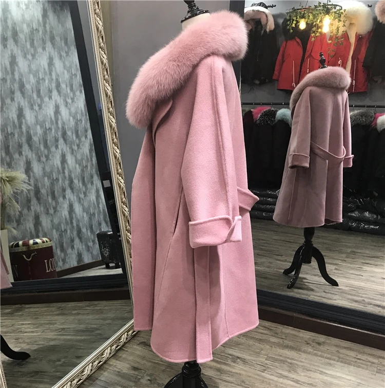 Rf0225 High Street шерстяное Женское пальто с воротником из натурального Лисьего меха с длинным рукавом и поясом шерстяное пальто
