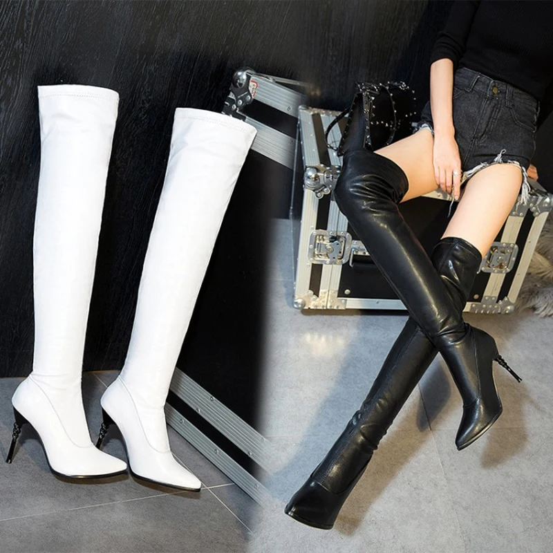 KOLNOO Handmade Womens High Heel Over Knee Boots Sexy Evening Night Club Party Winter Booties Daily Wear 3-Colors Fashion Shoes