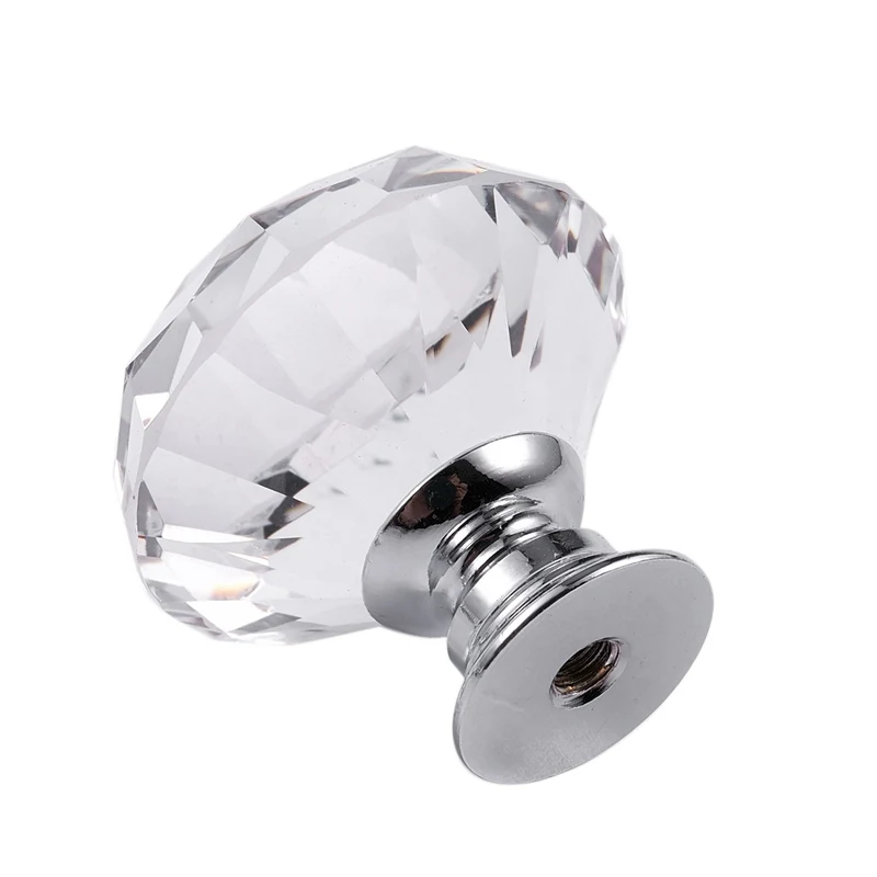 12pcs diamond-shaped crystal glass handle, 30mm drawer handle-transparent