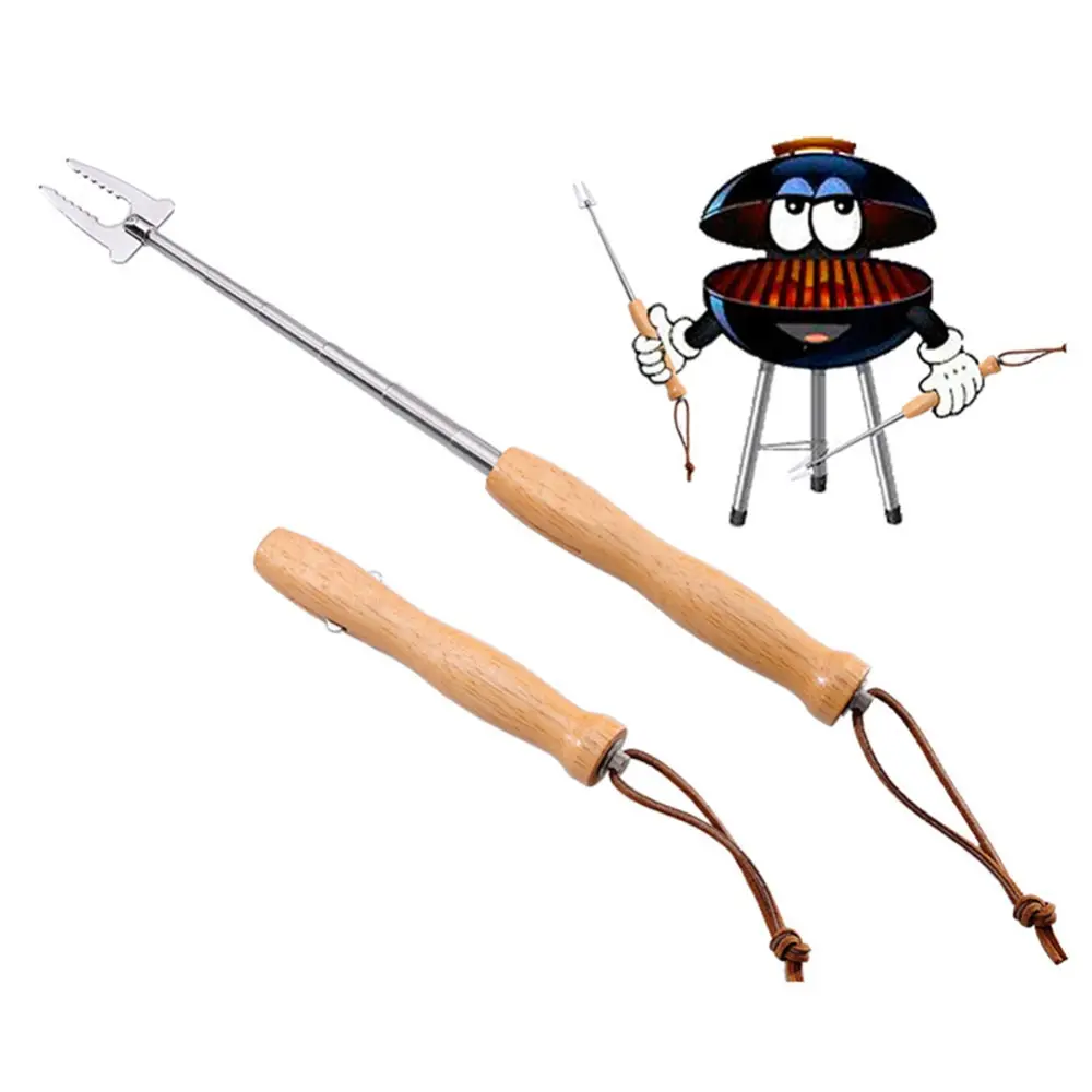 Stainless Steel BBQ Forks Camping Campfire Camping Fire Pit Accessories Hot Dog Telescoping Roasting Fork Sticks Skewers Tools