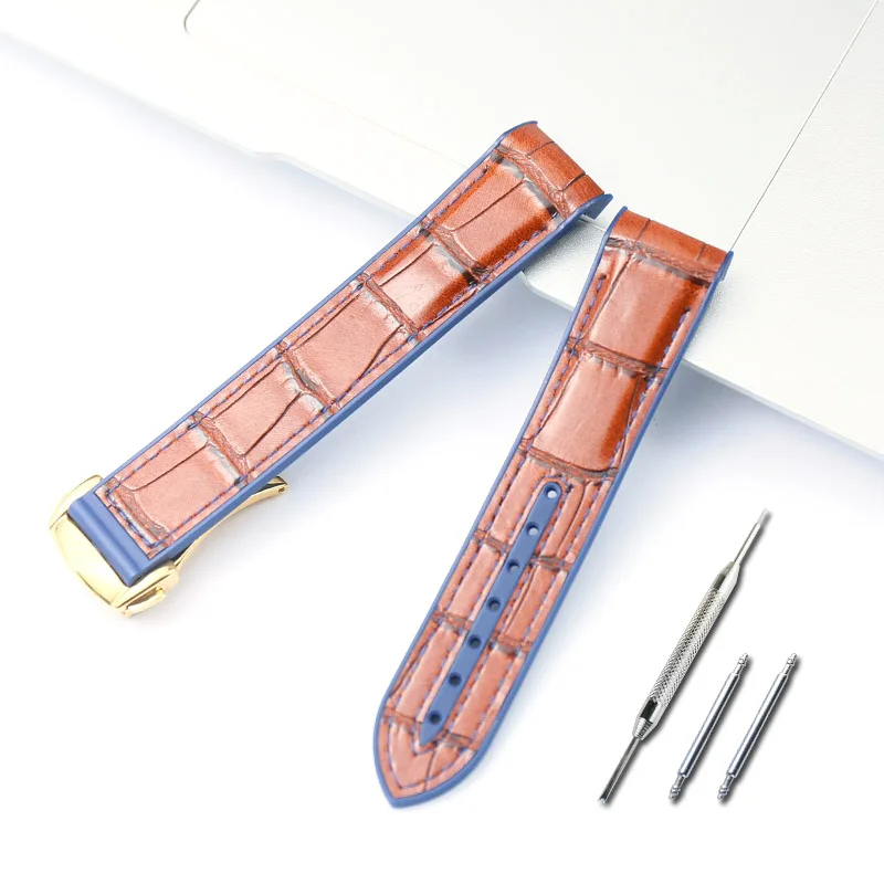Blue brown 2 20 мм/22 мм изогнутый конец силиконовый резиновый ремешок для часов с металлической подходит для Omega ремешок Seamaster 300 AQUA TERRA AT150 890 - Цвет ремешка: Blue brown 2