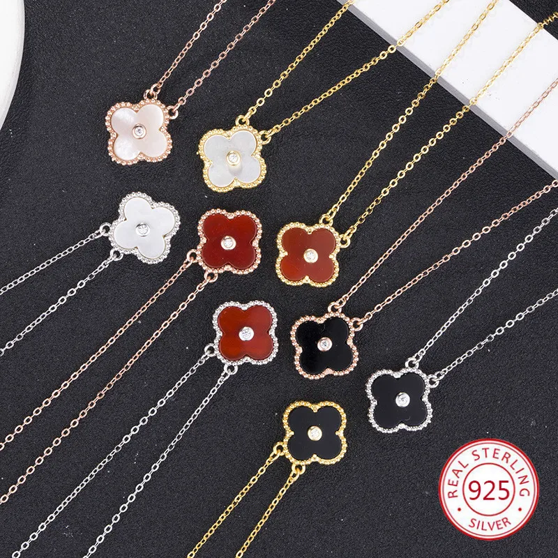 

925 sterling silver pendant necklace personality fashion jewelry lucky female four-leaf clover tag birthday gift 2019 new hot