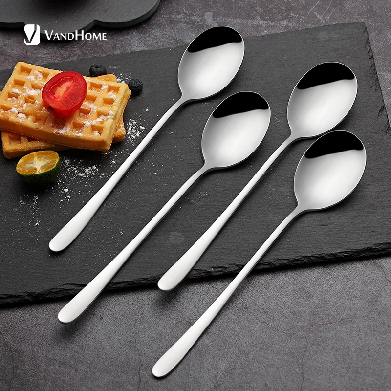 Vandhome 2 Pcs/set Long Handle Soup Spoon Stainless Steel Dinner Spoon