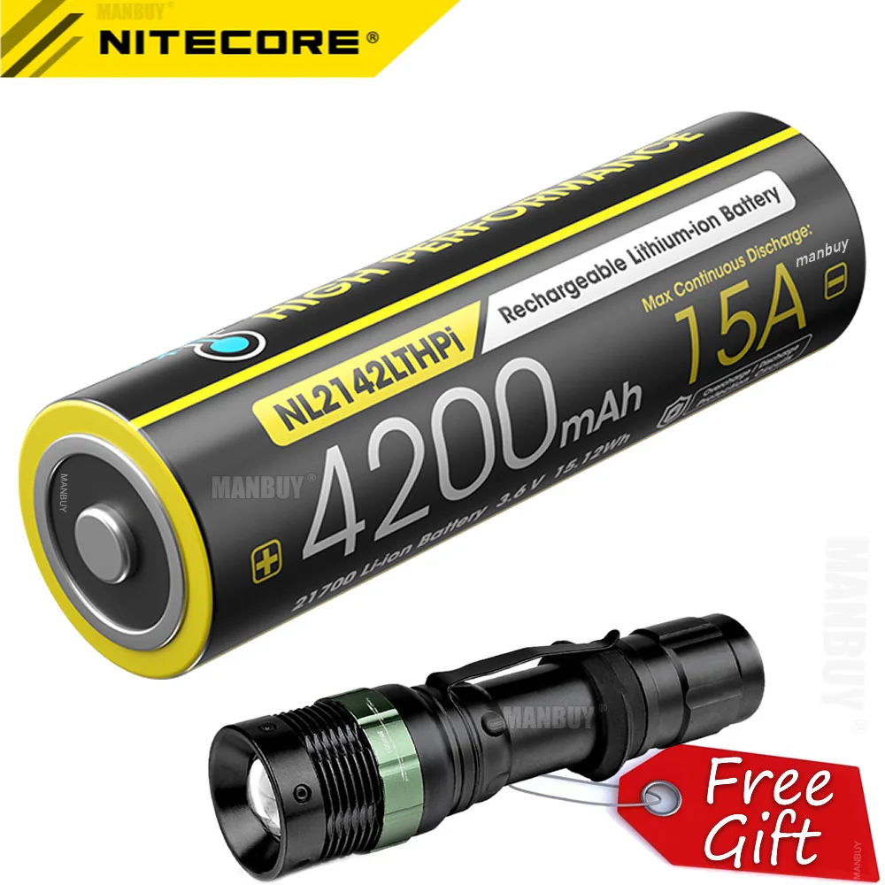 

Nitecore -40C Low Temperature 21700 4200mAh Protected Li-ion Rechargeable Battery NL2142LTHPi With Gift Flashlight Genuine