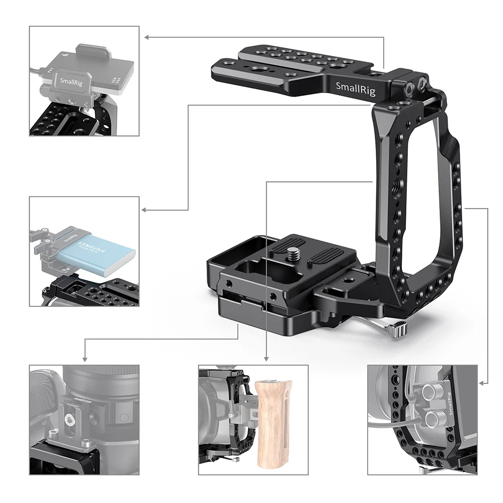 SmallRig BMPCC 4K быстросъемная клетка для камеры, половинная клетка для карманного кинокамеры Blackmagic, 4 K/6 K W/Manfrotto 501PL plate