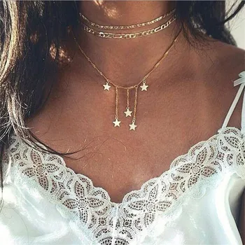 

LETAPI Women Gold Color Chain Star Choker Necklace Collana Kolye Bijoux Collares Mujer gargantilha Collier Femme