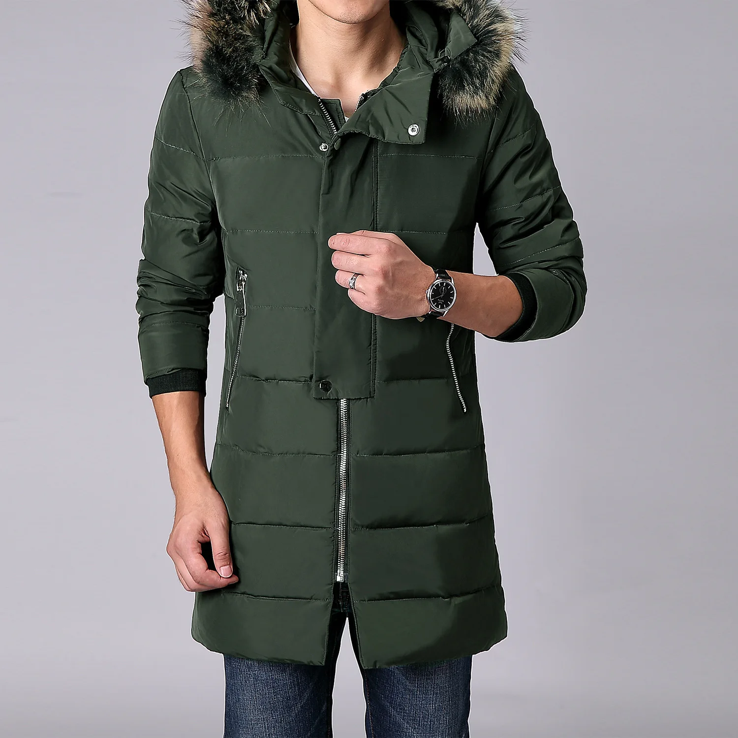 Winter Work Clothing Youth down Jacket Men's Mid-length Slim Fit Thick down Jacket Coat