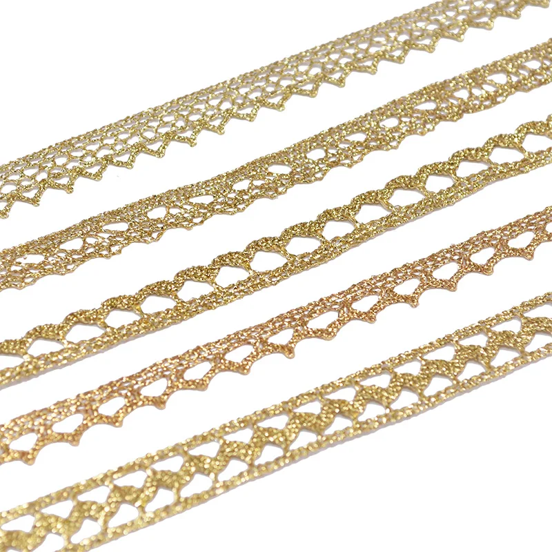 DIY Golden Silver Lace Trims Embroidery Fabric Lace Ribbon Wedding Festive Party Gift Packing Garment Accessory Flower 5/10Yards