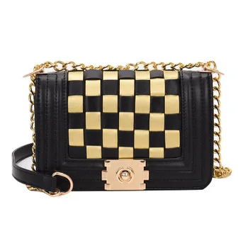

2020 Fashion contrast color woven lattice small square bags small fragrant chain wild lock small bags shoulder crossbody bag