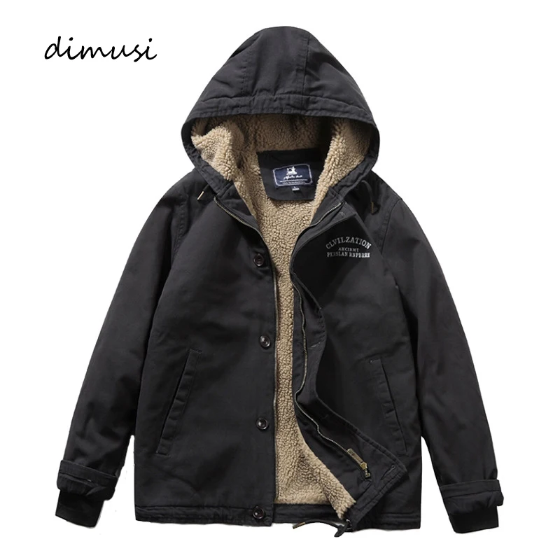 

DIMUSI Men's Bomber Jacket Winter Fashion Fleece Warm Hooded Coats Casual Outwear Army Thermal Slim Fit Jackets Mens Clothing