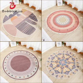 

Bubble Kiss Round Tassel Carpet Modern Geometric Bedroom Decor Pink Rug Living Room Bedside Area Rugs Flax Computer Chair Mat