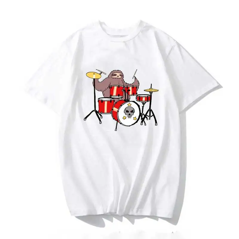 

Sloth Drum Set TShirt 2020 Women T-shirt Aesthetics Graphic Short Sleeve Cotton Polyester T Shirts Female Camisetas Verano Mujer