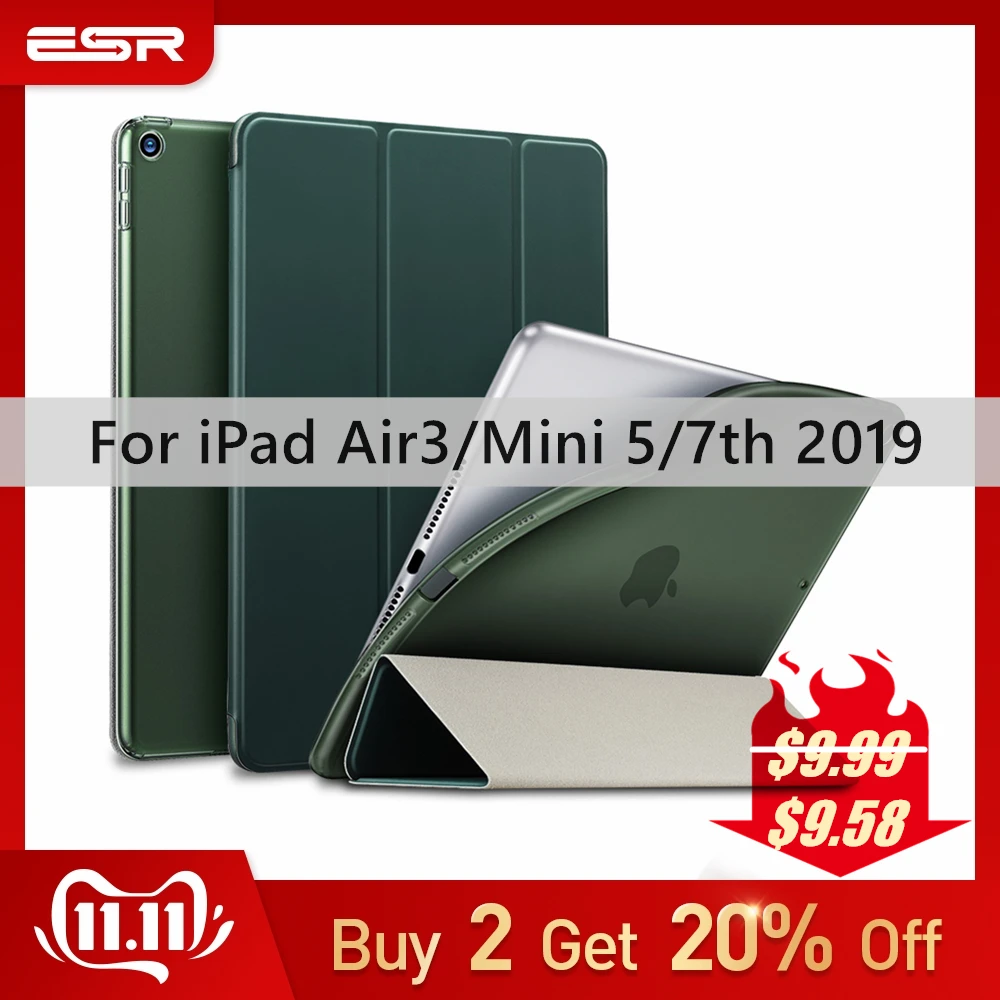 Online ESR Fall für iPad mini 5 Air 3 2019 Air3 Ultra Slim Leder Smart Gummi Weiche TPU Zurück Magnet Abdeckung für iPad 7 7th Gen 10,2 Blau