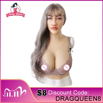 

Silicone Mask With Cotton Breast Form Artificial Realistic Skin Sexy Mask For Crossdresser Transgender Male Shemale Cosplay