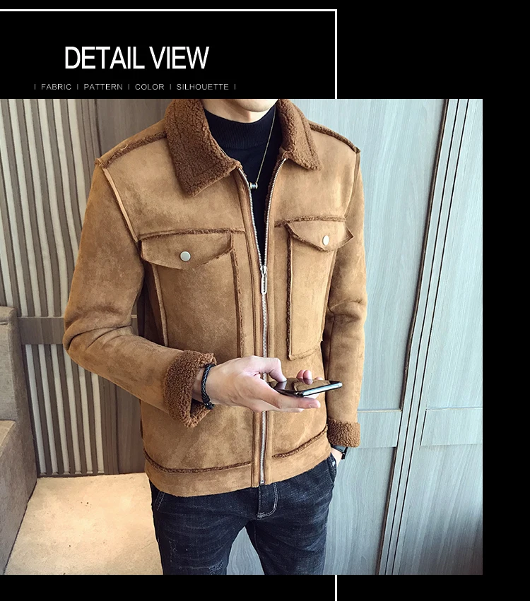 Осенне-зимняя новая куртка с отворотами осенние модели Winetr толстые теплые с большим карманом повседневные мотоциклетное снаряжение мужское замшевое пальто