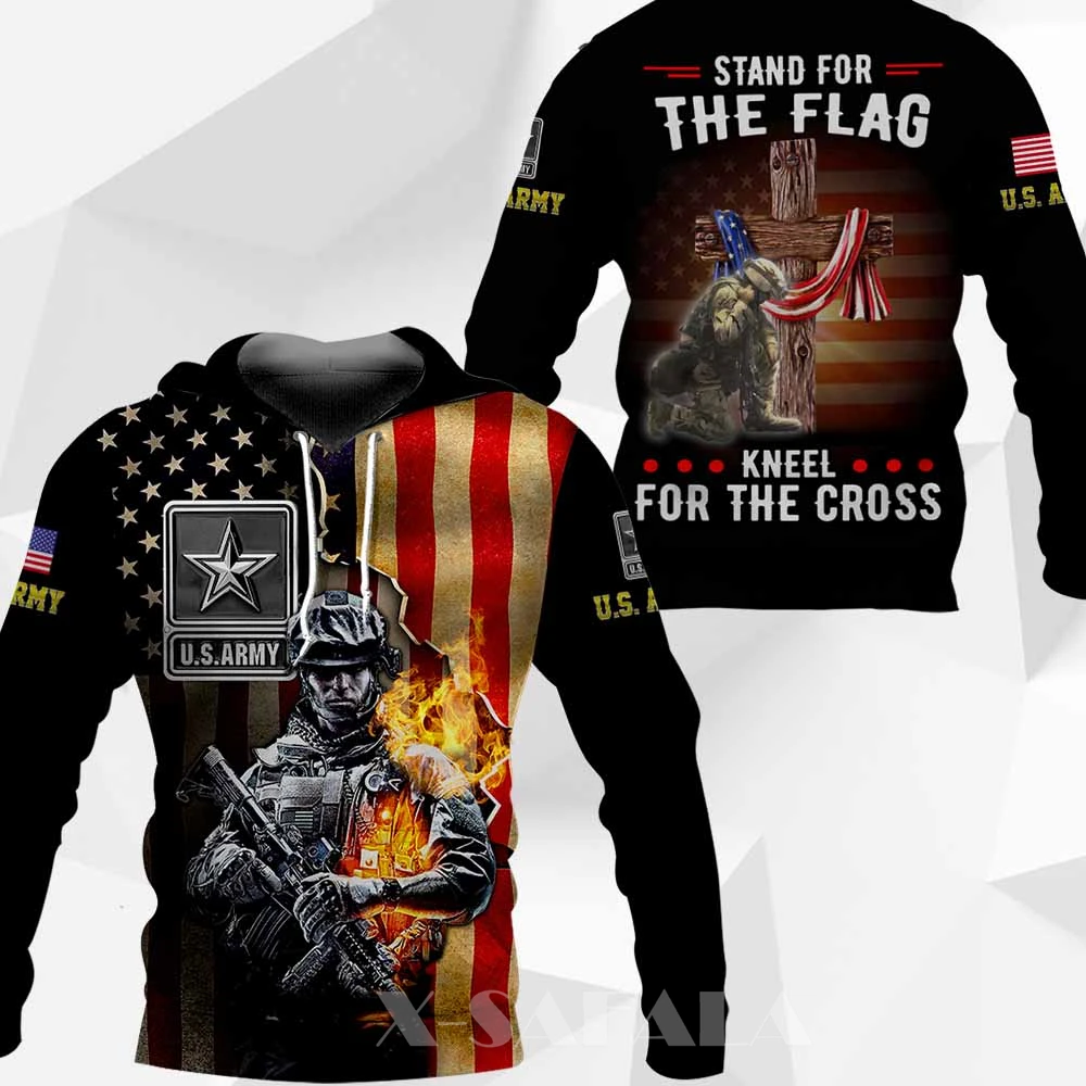 U.S. Army Stand For The Flag Kneel Cross 3D All Printed Hoodie Man Women Harajuku Zipper Pullover Sweatshirt -9 | Мужская одежда