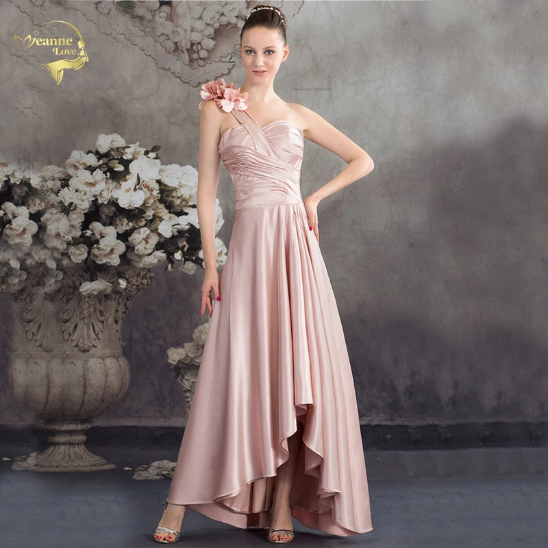 Novo vestido de festa longo um ombro cetim curto frente longa voltar  vestidos de baile rosa formal longo vestidos de festa à noite| | -  AliExpress
