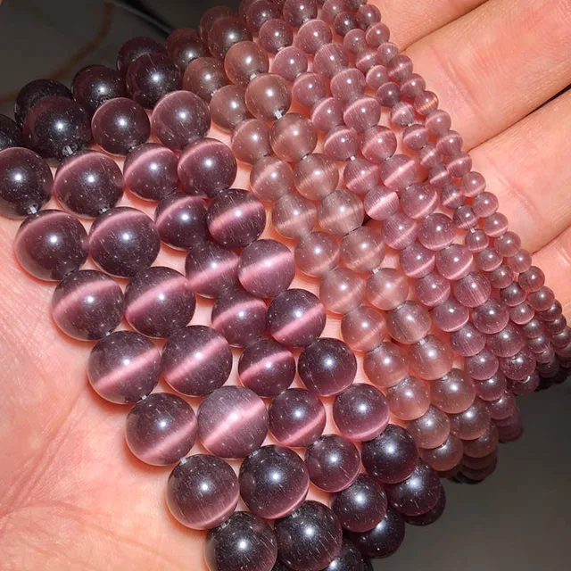 JHNBY Mixed Colors Cat's Eye opal Natural Stone 4/6/8/10/12MM Spacer glass Loose beads for Jewelry making DIY bracelets Findings Dark purple