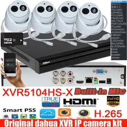 Самый дешевый H.265 mutil язык DHI-XVR5104HS-X с 4 шт 4MP купольная POE аудио камеры ipc-hdw4433c-a ip-камера системы безопасности