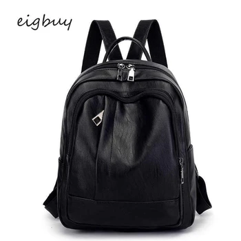

Female Backpack Adjustable Strap Designer Zipper Solid Pu Black Retro Teenage Backpacks For Girls Mochila Notebook Bookbag