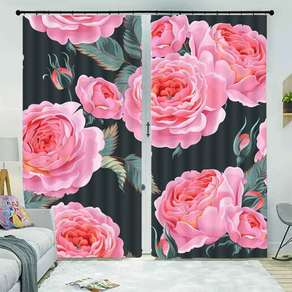 

Customize Home Decor Curtains Living Room Bedroom Blackout Photo Curtains 3D Beautiful flowers
