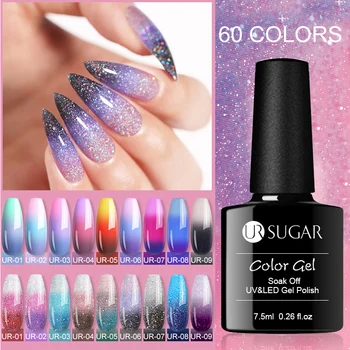 

UR SUGAR 7.5ml Temperature Color Change Glitter Gel Polish Cool Thermal Magic Effect Nail Varnish Soak off UV LED Gel Lacquers