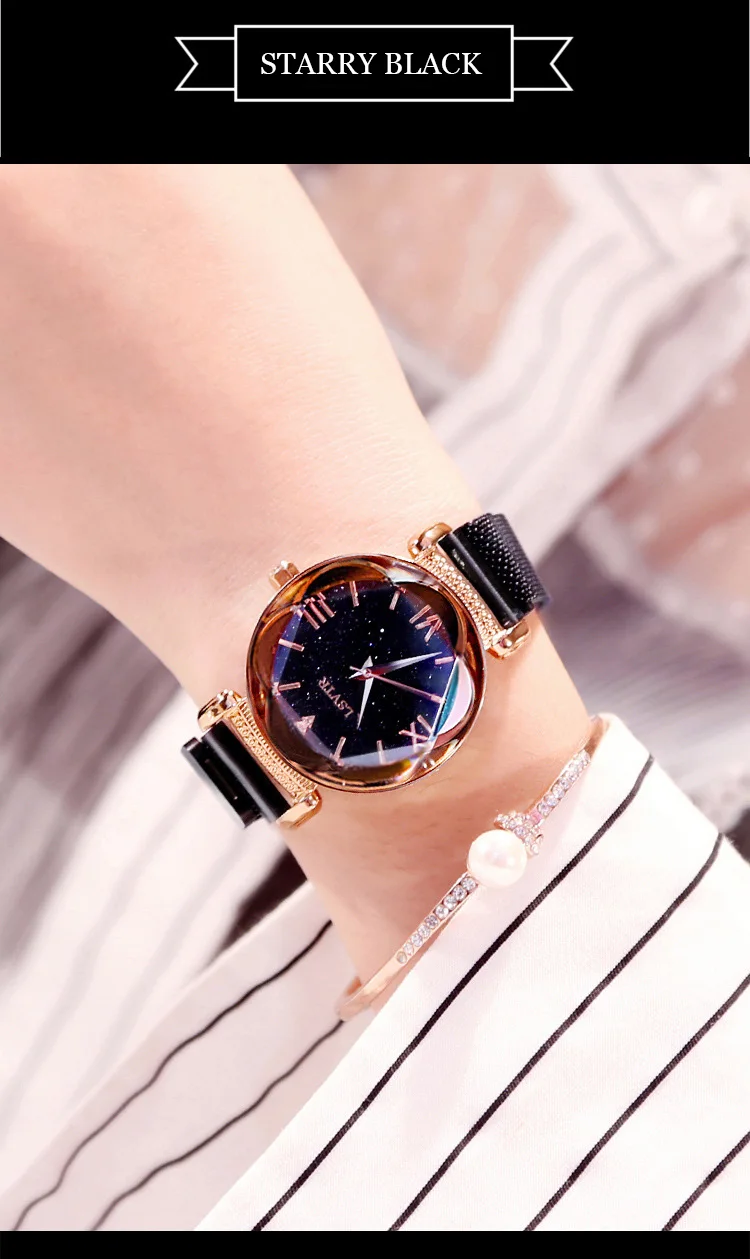 Luxury Women Watches Fashion Elegant Magnet Buckle Vibrato Purple Ladies Wristwatch New Starry Sky Roman Numeral Gift Clock