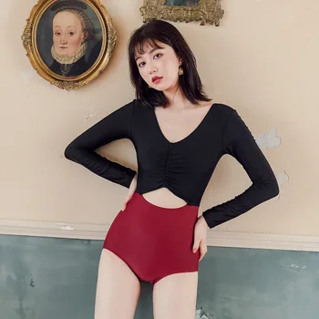 

Women Swimwear 2019 One Piece Bikinis Female Bathing Suit Women's High Waist Swimsuit Spell Prevent Waste Their Long Sleeve