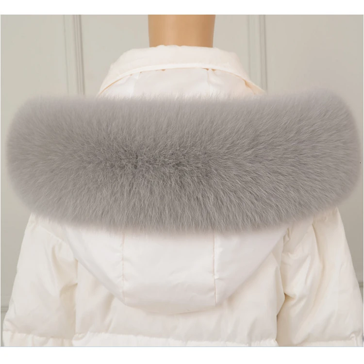 gray Зима настоящий натуральный Лисий Мех прямой воротник подлинный 70 см Модный меховой воротник теплый толстый шарф мужская женская теплая шаль - Цвет: gray