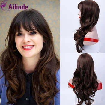 

AILIADE 2020 Long Curly Wavy Synthetic Wigs Ombre Multicolor Black Brown Blonde With Bangs For Women Fake Hair Free Shipping
