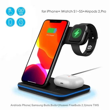 

Wireless Charger 3 in 1 Qi-Certified 15W Fast Charging Station for Apple iWatch Series 5/4/3/2 for AirPods for Samsung S20 S10