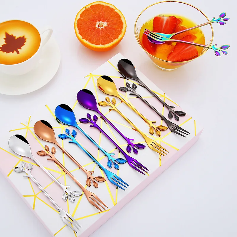 

Stainless Steel Dinner Fork Creative Coffee Spoon Fruit Fork Stirring Spoon Table Flatware Cutlery Set Drinking Accessories