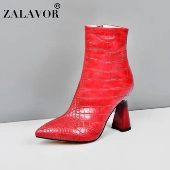 

ZALAVOR Plus Size 33-45 Office Ladies Zipper Ankle Boots 6 Colors Pointed Toe Strange Heels Fashion Sexy Short Boots Footwear