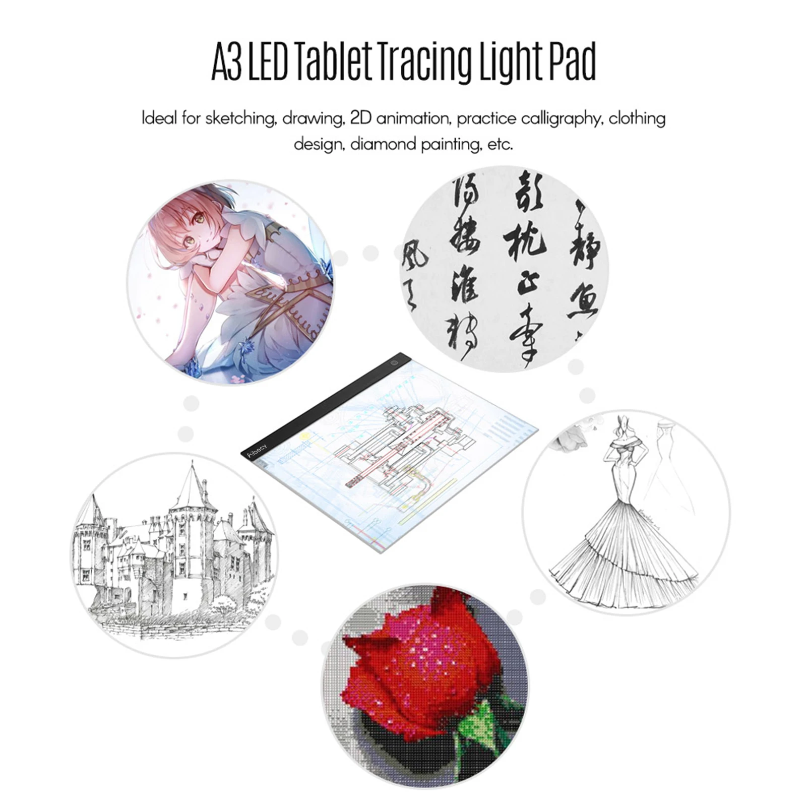 LED A3 라이트 패널 그래픽 태블릿 라이트 패드, 디지털 태블릿 카피보드, 3 단계 밝기 조절, 드로잉 추적용