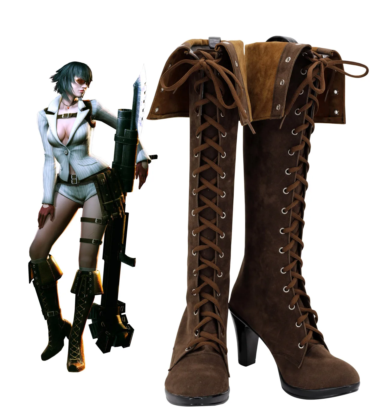 

Lady Brown Boots Cosplay DMC4 Lady Cosplay Shoes High Heel Leather Boots Custom Made for Women Halloween Costume Accessories