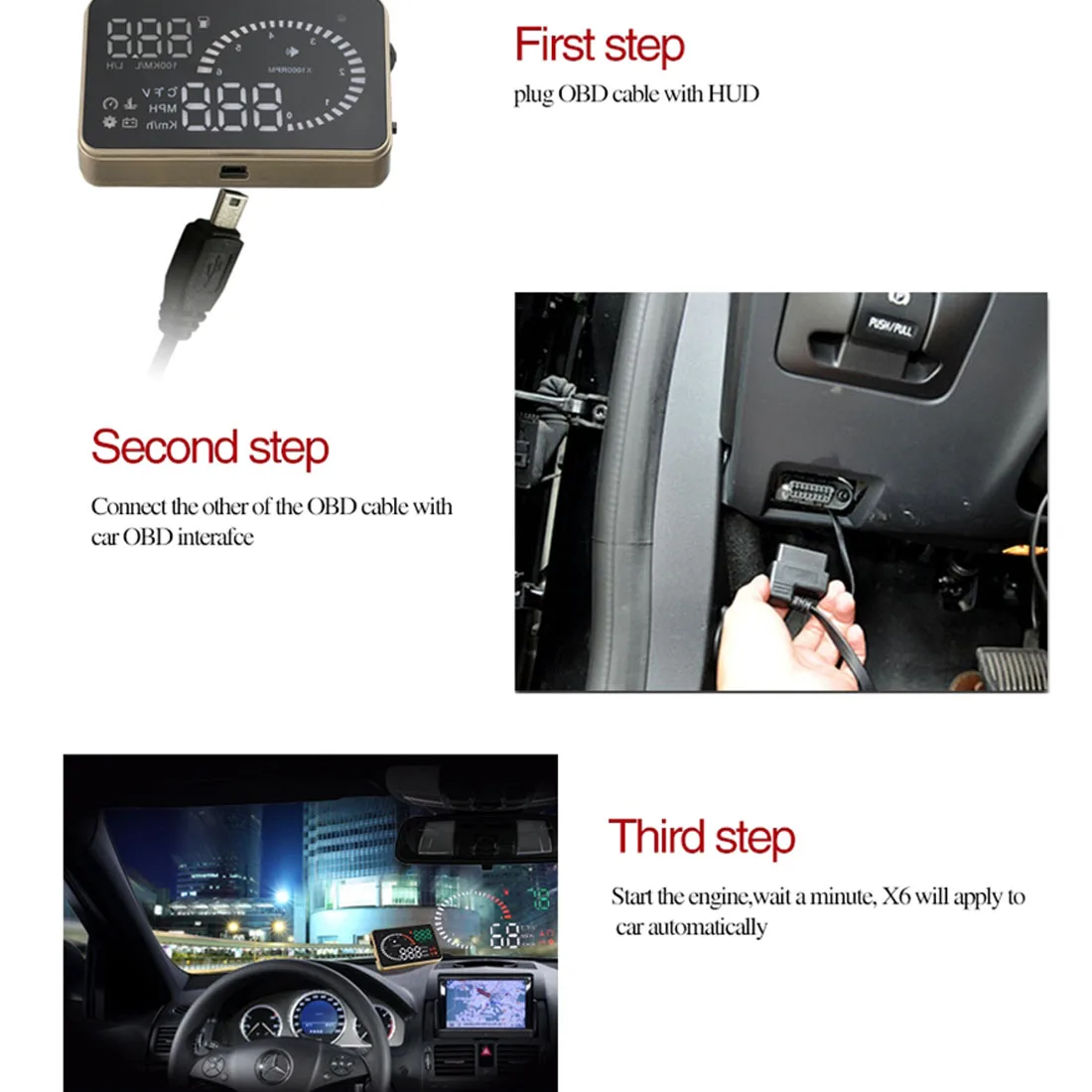 3-дюймовый X6 ультра-прозрачная Авто HUD Дисплей с Скорость двигателя Скорость расход топлива за Скорость сигнализации Функция