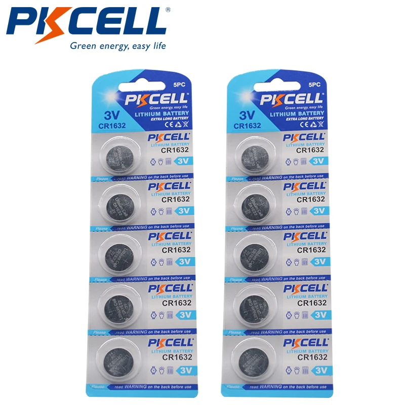 

10Pcs*2Card PKCELL CR1632 1632 DL1632 3V Lithium Batteries Cell Button Coin Battery