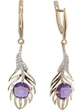 

Aloris earrings feathers with amethyst and cubic zirconia in red gold