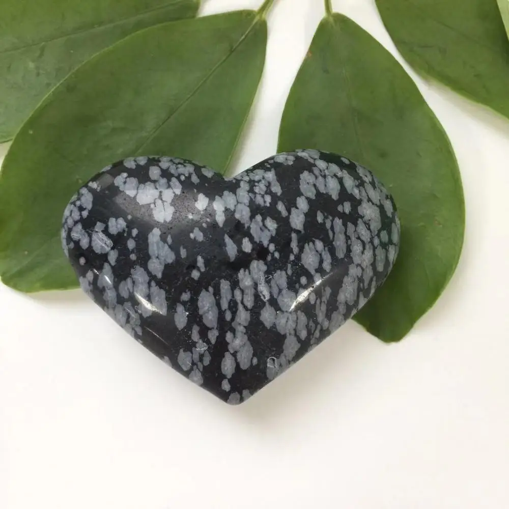 High Quality& Beautiful Natural Snowflake Obsidian Hand Carved Crystal Heart For Present Or Collection ZY