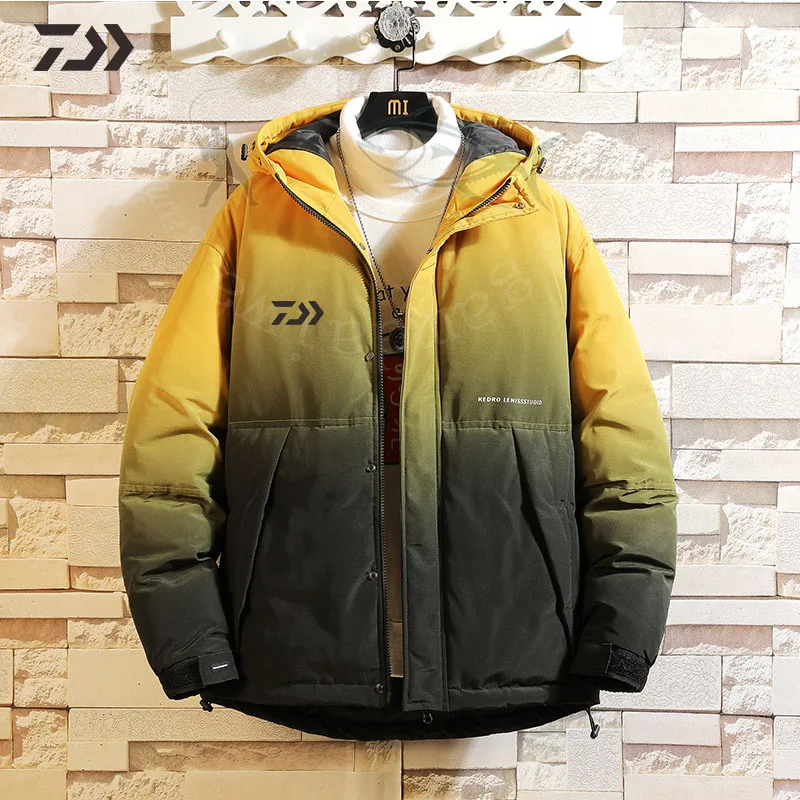 Daiwa Мужская рыболовная куртка с капюшоном, теплая Лоскутная Одежда для рыбалки, мужские куртки, зимняя рыболовная рубашка, Мужская одежда для рыбалки - Цвет: Цвет: желтый