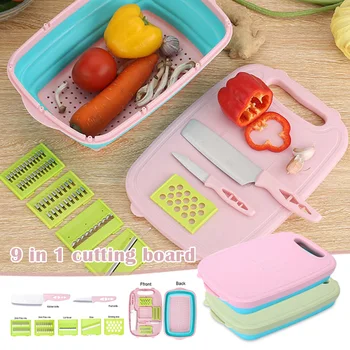 

9 In 1 Kitchen Chopping Board Folding Drain Basket Multi-Function Sink Cutting Board Portable Potato Shredder PAK55