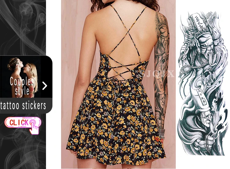 Temporary art body tattoo stickers watercolour immortal dragon flower figure animal cool black Full arm Waterproof fake tattoo