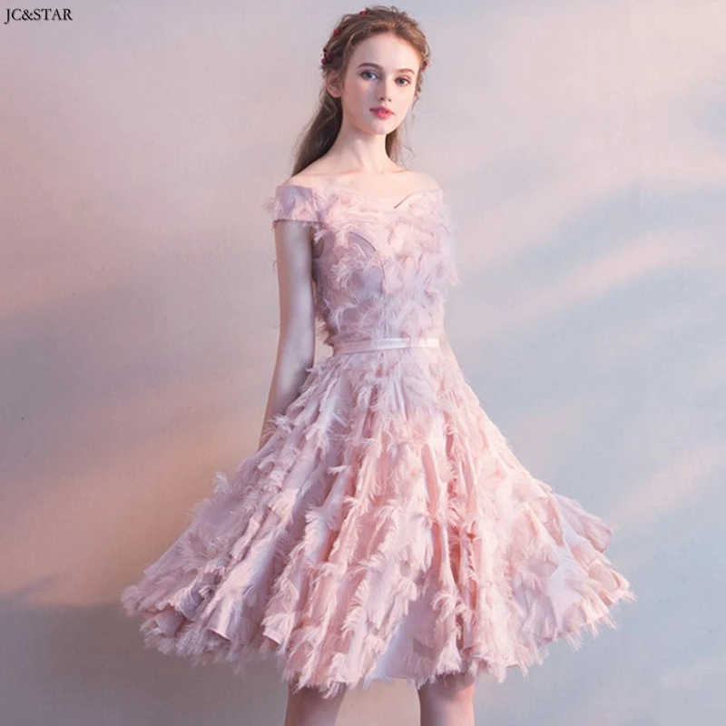 Pink Vestido de madrinha para casamento Новое Сексуальное розовое платье подружки невесты с v-образным вырезом, коротким рукавом и открытыми плечами Короткое свадебное платье dr - Color: Pink