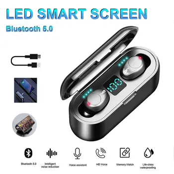 

PGDM Smart Gadget F9 Wireless Earbuds Bluetooth V5.0 TWS Earphone LED Display With 2000mAh Power Bank Headset With Microphone